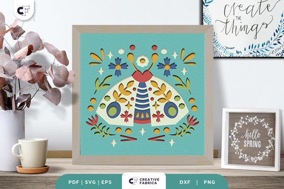 Download Moth Folk Art 3D Shadow Box Paper Cut - Premium Bundle