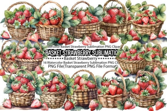 Download Watercolor Basket Strawberry Sublimation - Premium Bundle