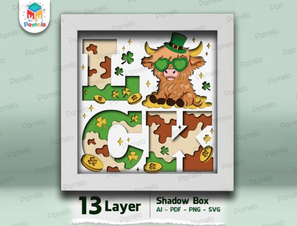 Download Luck Highland Cow Shadow Box SVG - Premium Bundle